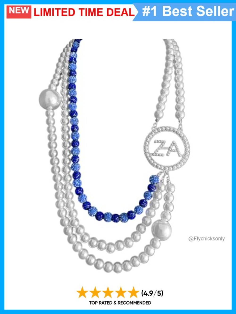 ZA Sorority Letter Rhinestone Imitation Pearl Multi-Layer Beads Chain Necklace